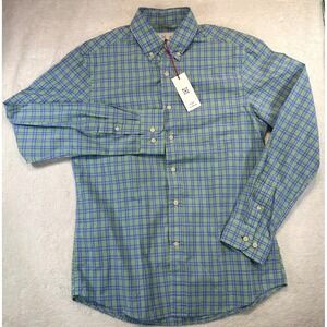 Preppy RVYC Button Down Mini Plaid Shirt Medium Ivy League Blue Green Checkered